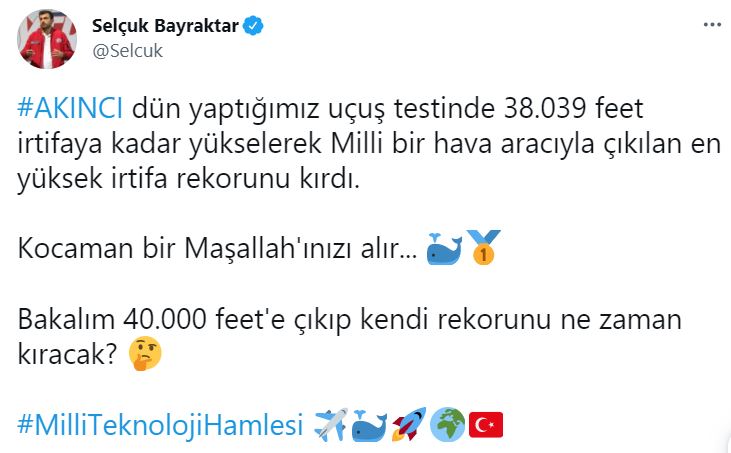Milli teknoloji hamlesi! Bayraktar AKINCI TİHA Türk havacılık tarihinin irtifa rekorunu kırdı! 