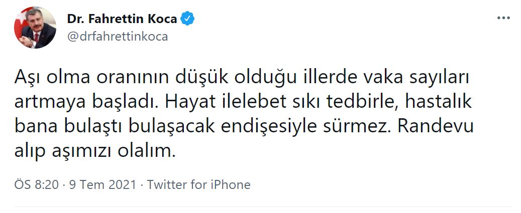 Son dakika | Bakan Koca'dan korkutan uyarı: Aşı olma oranının düşük olduğu illerde vaka sayıları artmaya başladı