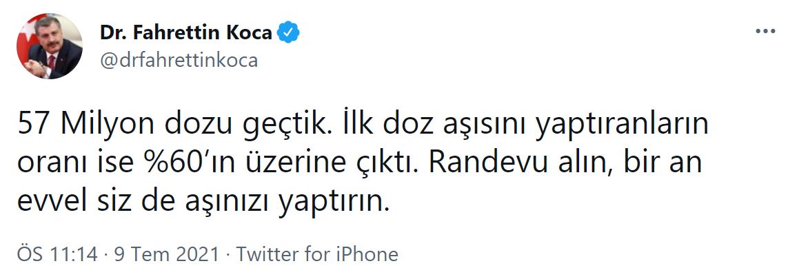Bakan Koca'dan 'aşı' açıklaması: 57 Milyon dozu geçtik