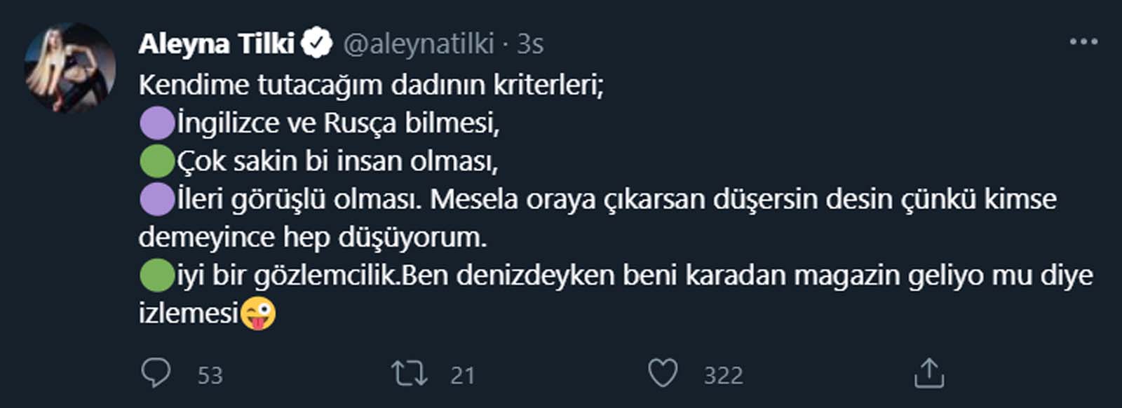 Aleyna Tilki'den yine olay paylaşım! Kendisine dadı arıyor! Kriterleri tek tek sıraladı