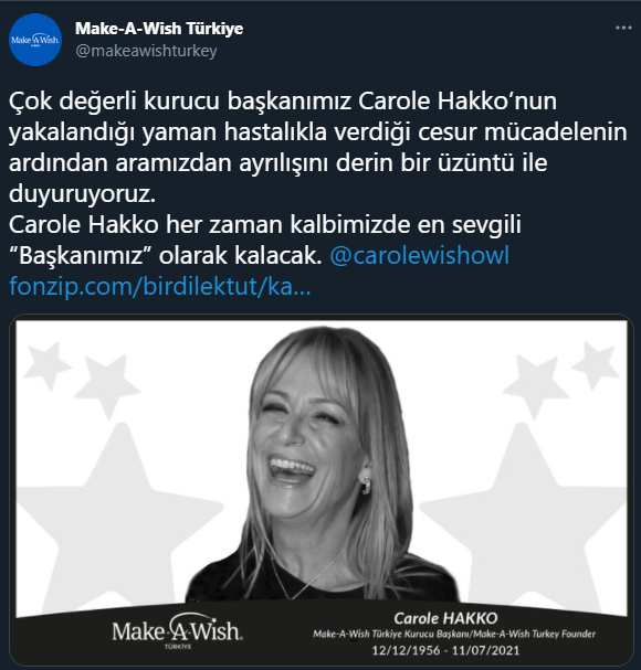 Kanserle savaşını kaybetti! Bir Dilek Tut-Make A Wish derneğinin başkanı Carole Hakko yaşamını yitirdi!