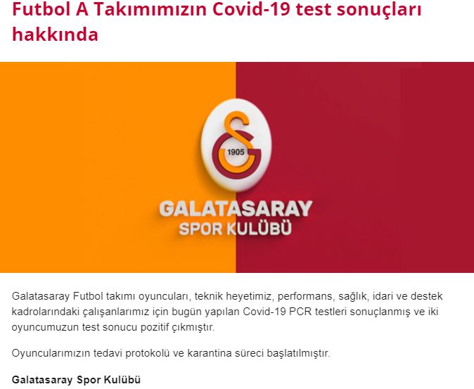 Son dakika | Galatasaray'da 2 futbolcunun koronavirüs test sonucu pozitif çıktı!