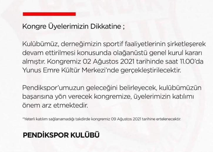 Pendikspor'da teknik heyet ile yollar ayrıldı | Şirketleşme için genel kurul kararı alındı