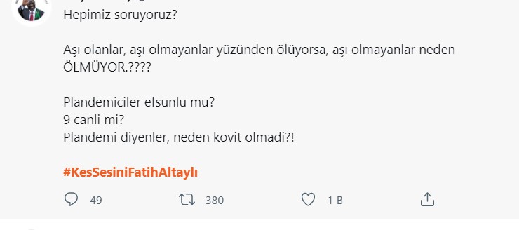 Aşı olmayanlara kısıtlama uygulansın dedi, tepkilerin hedefi oldu #KesSesiniFatihAltaylı