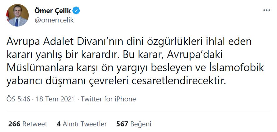 AK Parti Sözcüsü Ömer Çelik'ten AB sert tepki: Bu karar, İslamofobik yabancı düşmanı çevreleri cesaretlendirecektir