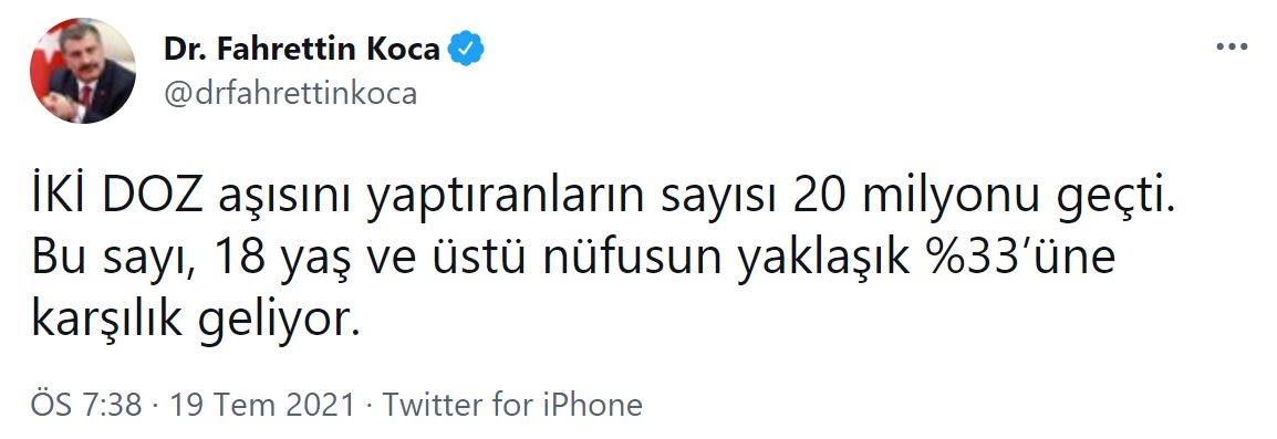 Son dakika | Bakan Koca'dan aşı paylaşımı: 20 milyonu geçti!