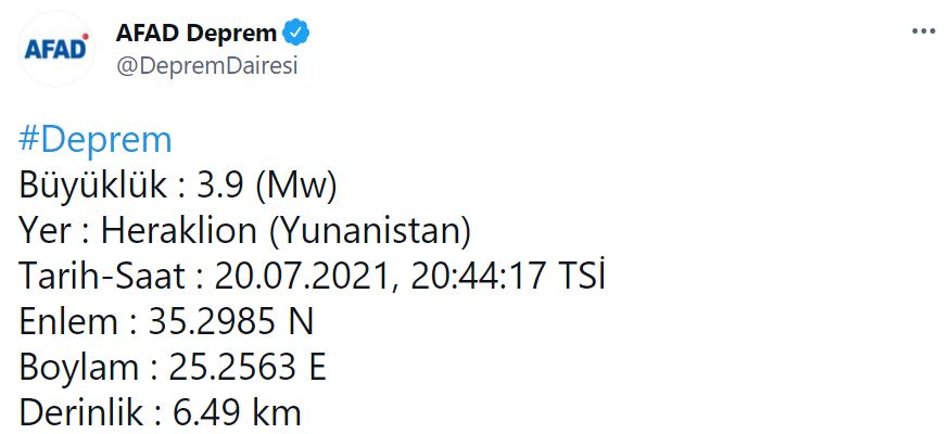 Son dakika | Yunanistan'da 3.9 büyüklüğünde deprem