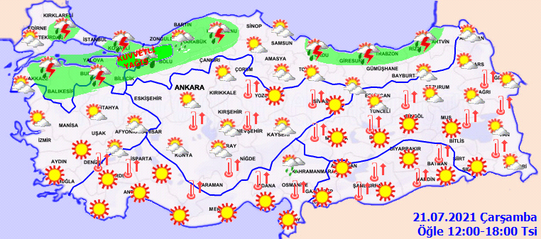 Meteoroloji il il uyardı: Beklenen yağmurlar geliyor! İşte bayramın ikinci günü, 21 Temmuz Çarşamba hava durumu...