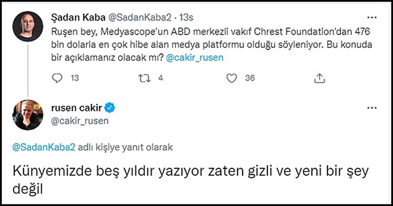 Medyascope'un kurucusu Ruşen Çakır'ın Amerikan vakfından 4 yılda 476 bin 720 dolar fon aldığı ortaya çıktı!