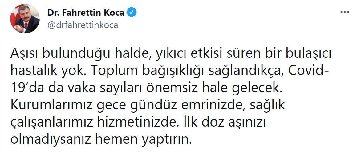Son dakika | Bakan Koca: Aşısı bulunduğu halde, yıkıcı etkisi süren bir bulaşıcı hastalık yok