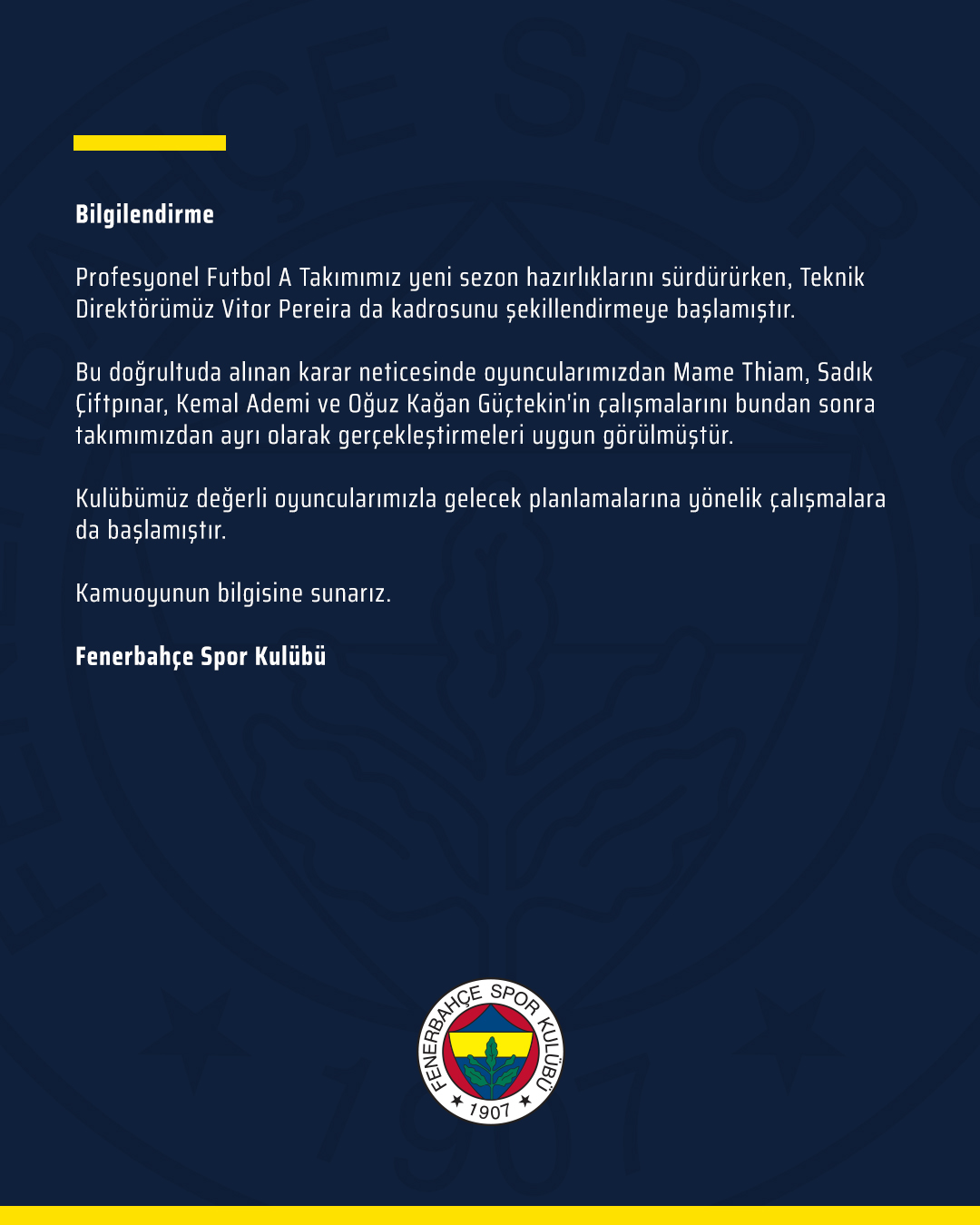Resmen açıkladı! Fenerbahçe teknik direktörü Pereira 4 ismi kadro dışı bıraktı!