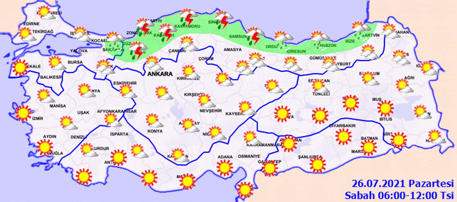 Meteoroloji o illerde yağış için saat verdi: Gök gürültülü sağanak Marmara dahil bir çok bölgeyi etkisi altına alacak! Hava bugün nasıl olacak 26 Haziran 2021 Pazartesi?