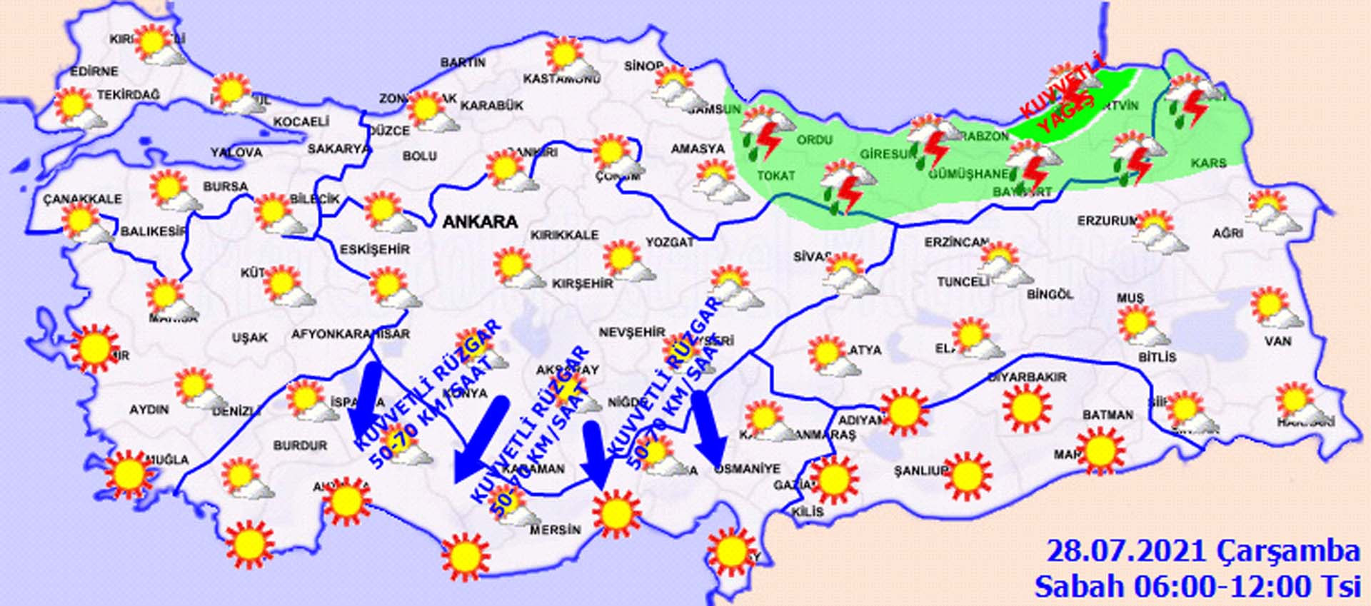Meteoroloji'den o iller için sağanak yağış, kuvvetli rüzgar ve fırtına uyarısı! Hava bugün nasıl olacak 28 Temmuz 2021 Çarşamba 