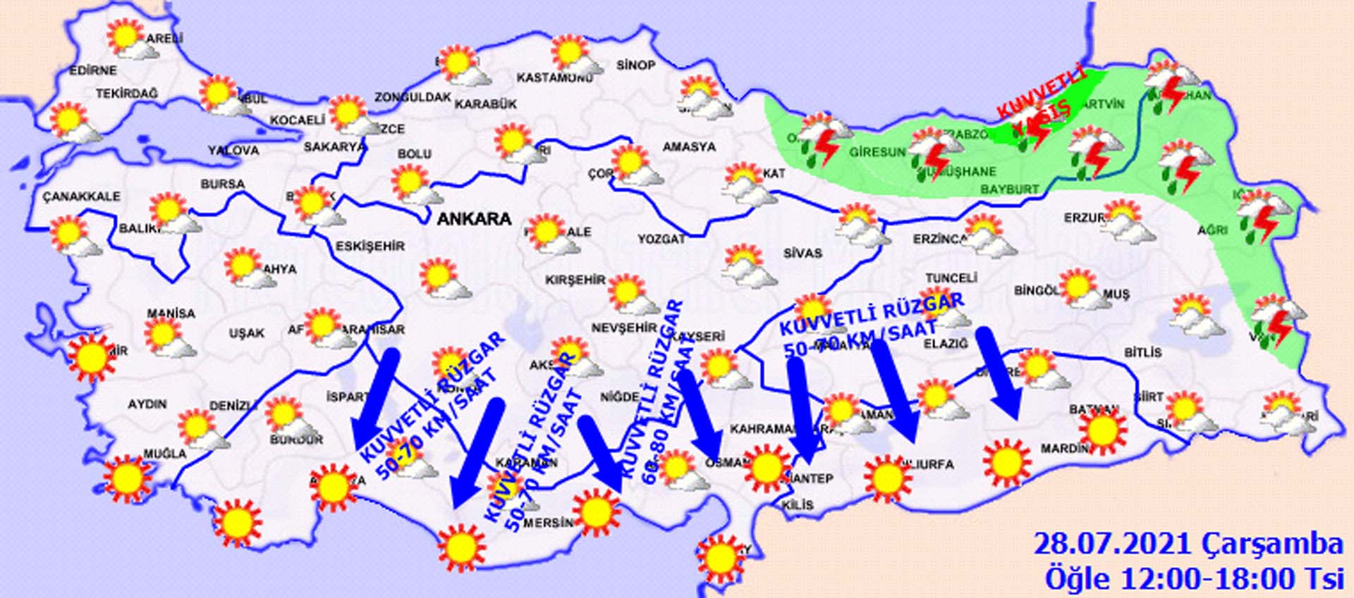 Meteoroloji'den o iller için sağanak yağış, kuvvetli rüzgar ve fırtına uyarısı! Hava bugün nasıl olacak 28 Temmuz 2021 Çarşamba 