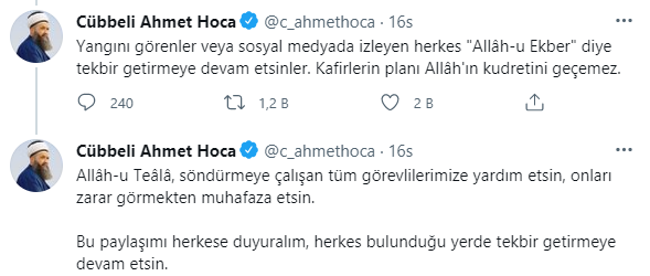 Cübbeli Ahmet Hoca açıkladı: Tekbir getirirseniz yangın söner