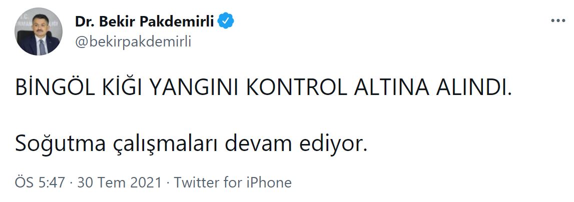Son dakika | Bakan Pakdemirli açıkladı: Bingöl Kiğı ile İzmir Ödemiş yangını kontrol altına alındı