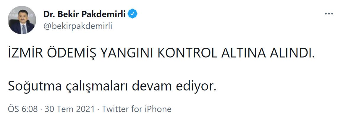 Son dakika | Bakan Pakdemirli açıkladı: Bingöl Kiğı ile İzmir Ödemiş yangını kontrol altına alındı