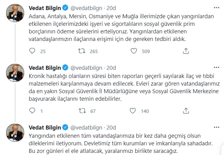 Son dakika | Bakan Bilgin'den flaş açıklama! Yangından etkilenen vatandaşların prim ödemelerine erteleme