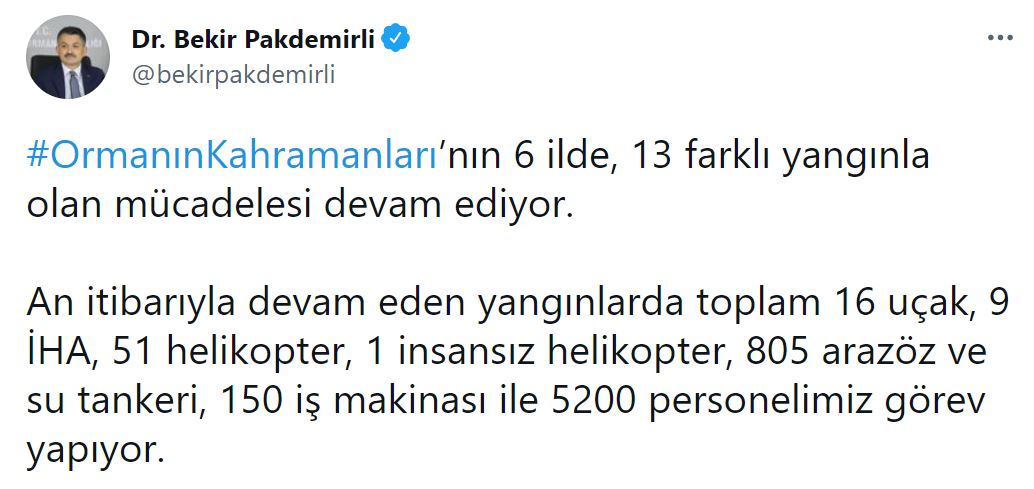 Son dakika | Orman yangınlarında son durum ne? Tarım ve Orman Bakanı Bekir Pakdemirli açıkladı