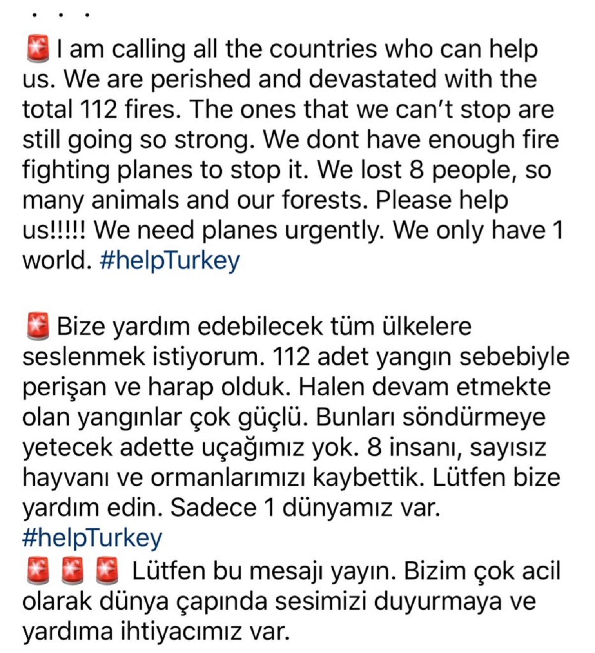 Vatandaşlar orman yangınlarıyla mücadelede dünyadan destek istiyor! #helpturkey sosyal medyada dünya gündemine girdi