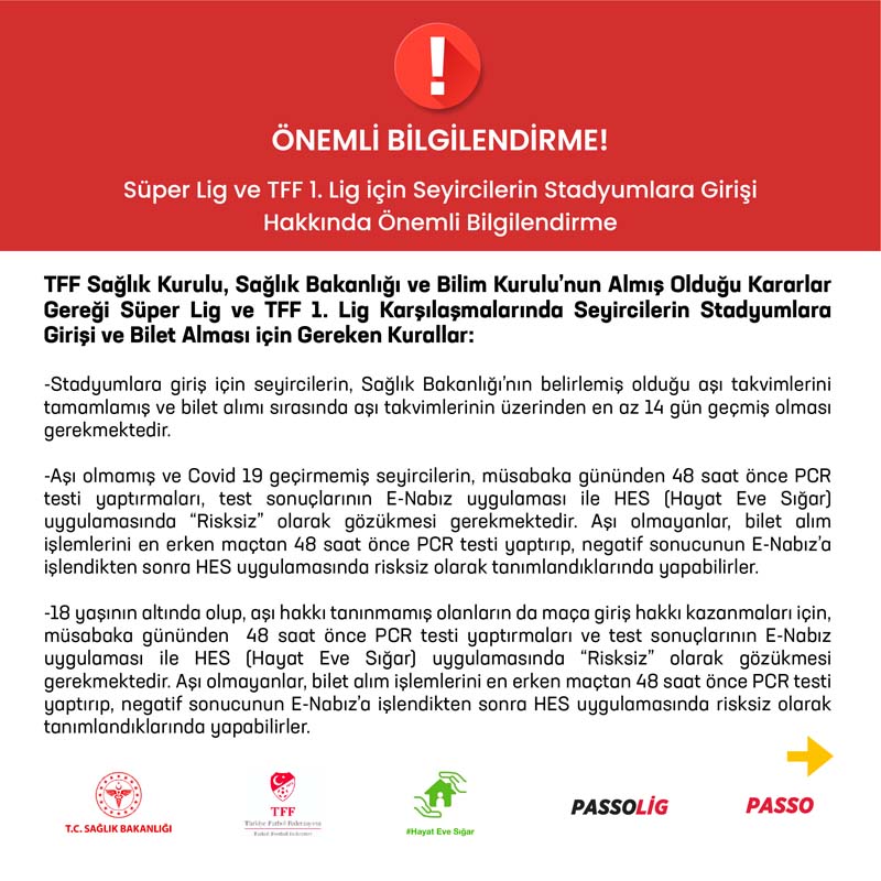 Maçlara gitmeye hazırlanan taraftarlar dikkat! Stadyumlara giriş şartları belli oldu