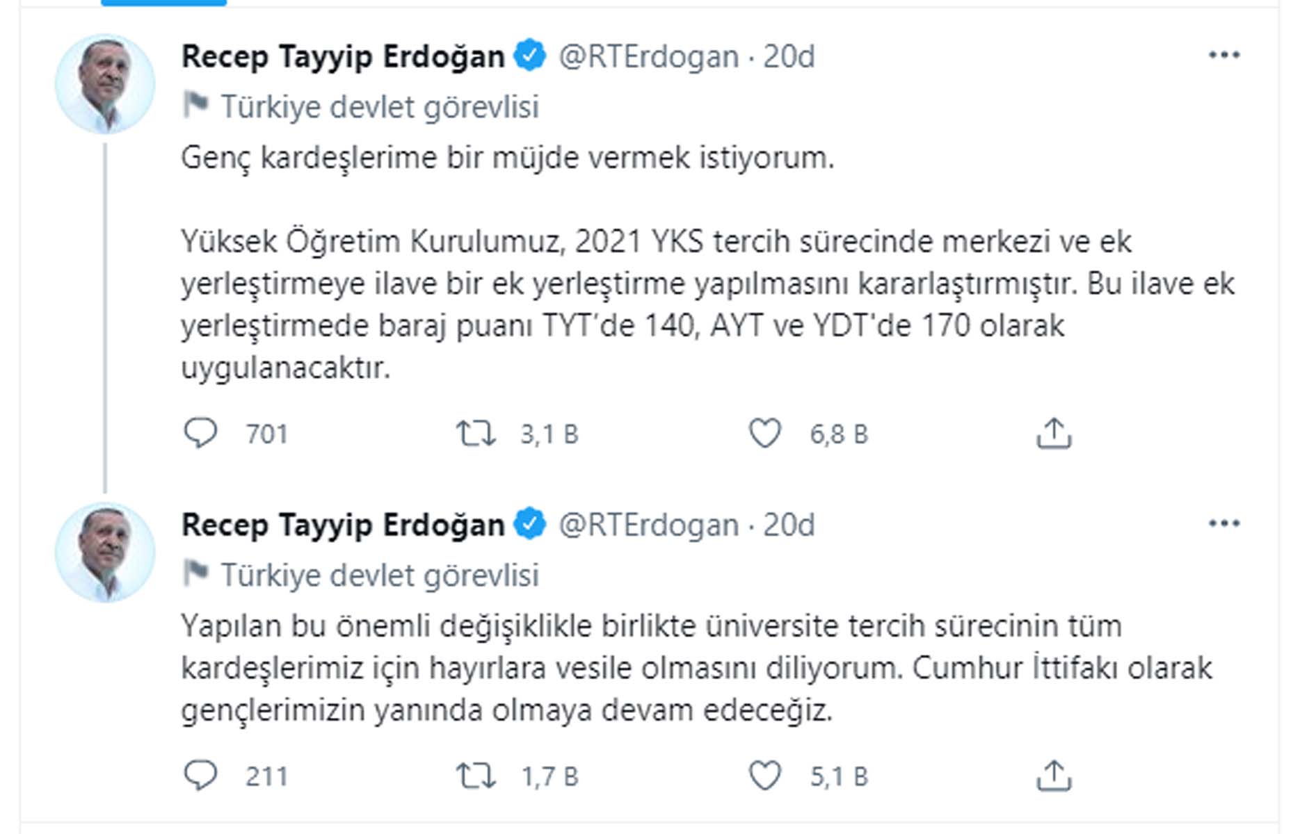 YKS tercih, baraj puanı düştü mü? TYT - AYT- YDT baraj puanı kaç oldu 2021 ?