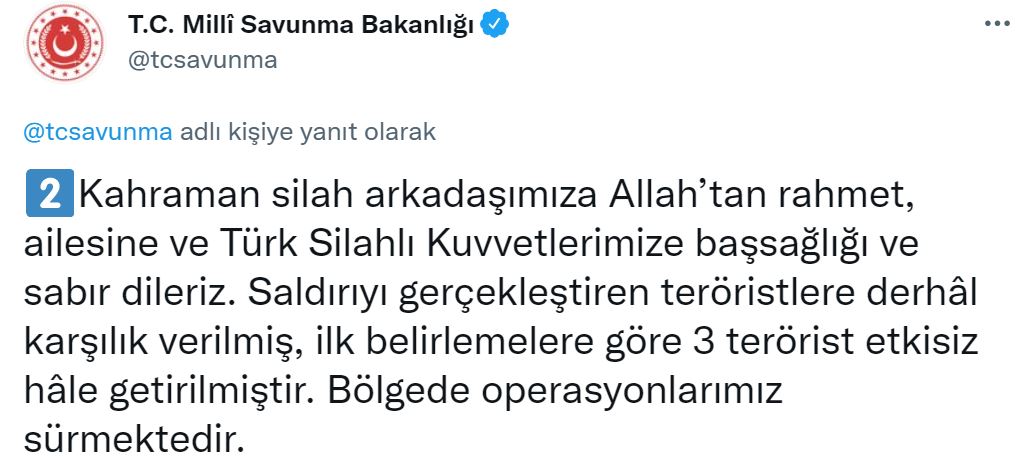 Son dakika | MSB duyurdu! Terör örgütü PKK'nın saldırısı sonucu 1 askerimiz şehit oldu