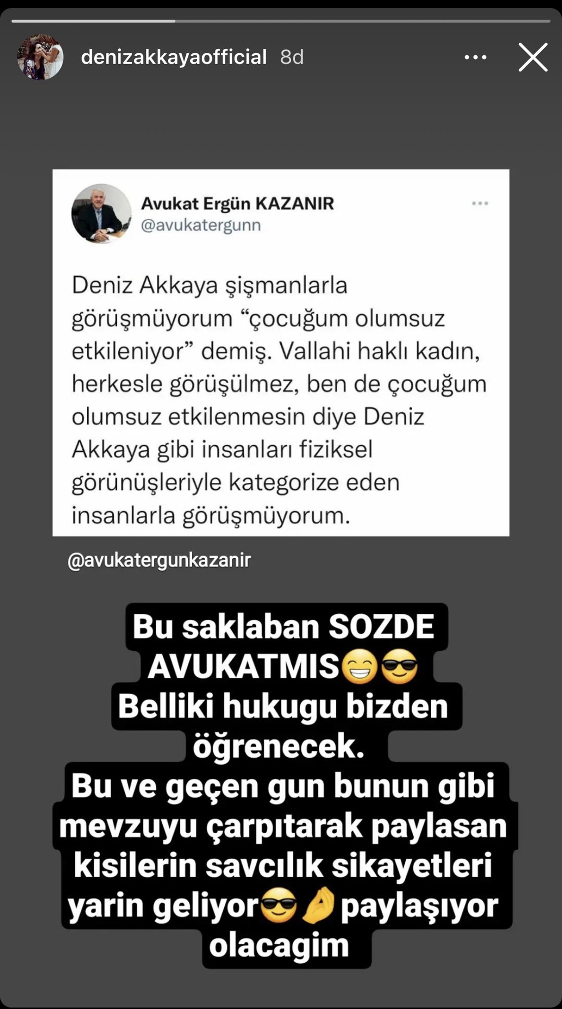 Deniz Akkaya "Şişmanlarla görüşmüyorum" demesini eleştiren avukata hakaret etti: Bu şaklaban sözde avukatmış