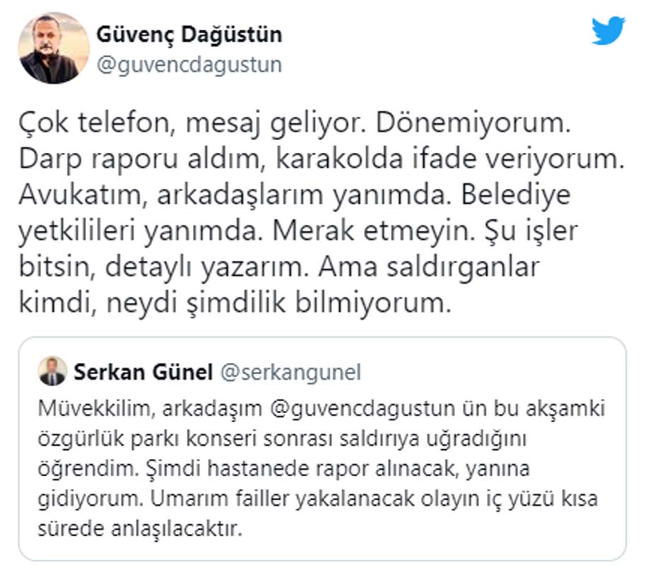Konser sonrası saldırıya uğradı! Sanatçı Güvenç Dağüstün sosyal medya hesabından açıkladı!