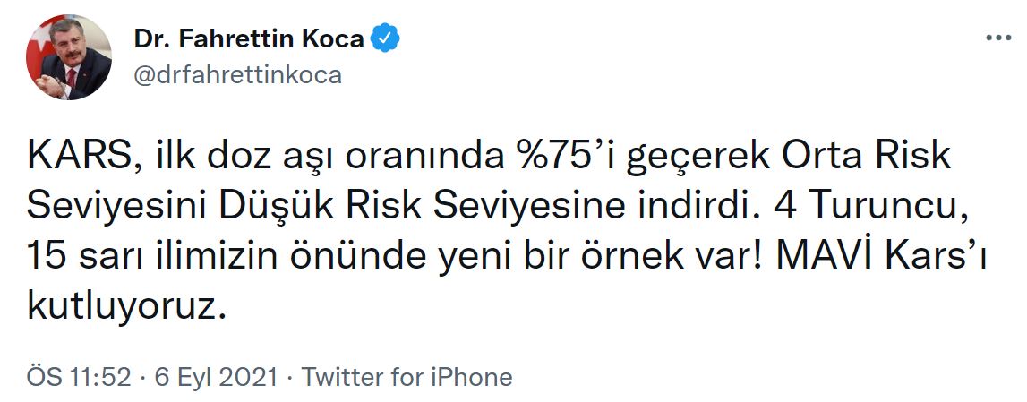 Son dakika | Bakan Koca'dan flaş paylaşım: Bu mavi, Türkiye’de risk düzeyini düşürecek