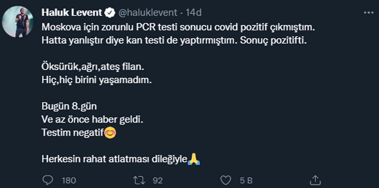 Koromavirüse yakalanan Haluk Levent güzel haberi sosyal medya hesabından duyurdu! Herkesin rahat atlatması dileğiyle