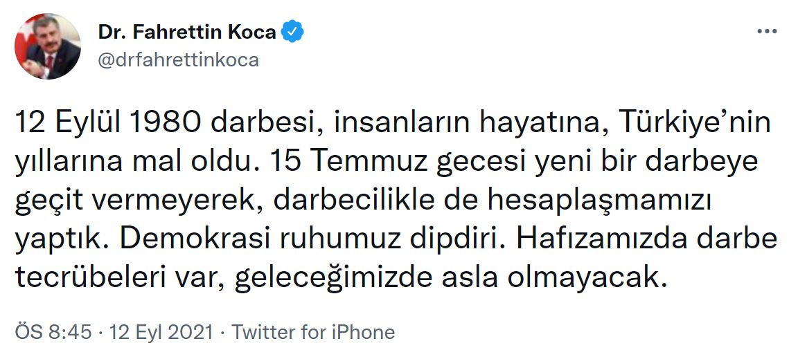 Son dakika | Bakan Koca'dan '12 Eylül' mesajı!