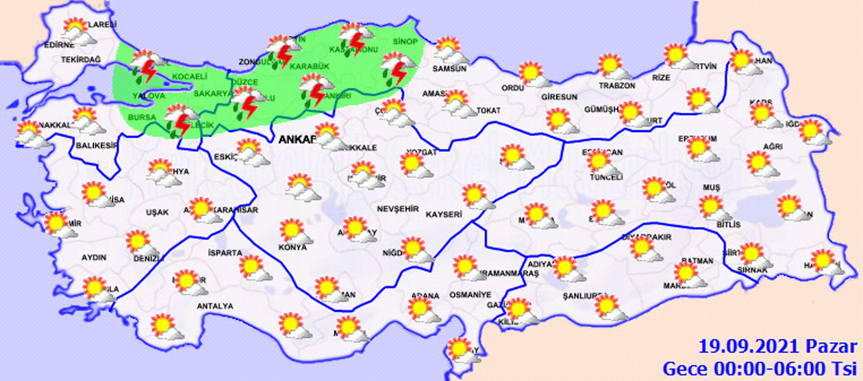 Meteorolojiden uyarı üstüne uyarı geldi! Sağanak yağışlara dikkat edin! Hava bugün nasıl olacak 19 Eylül 2021 Pazar?