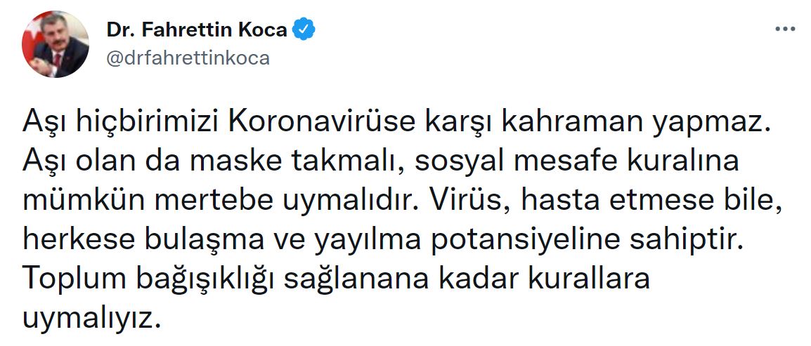 Son dakika | Bakan Koca'dan flaş açıklama: Aşı hiçbirimizi Koronavirüse karşı kahraman yapmaz