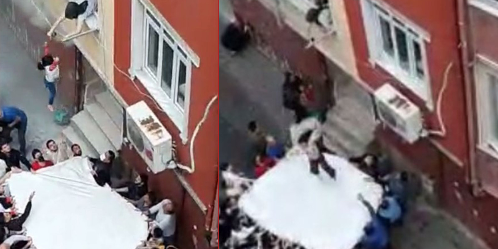 Esenler'deki yangında can pazarı! Mahalle sakinlerinin açtığı çarşafa atladılar