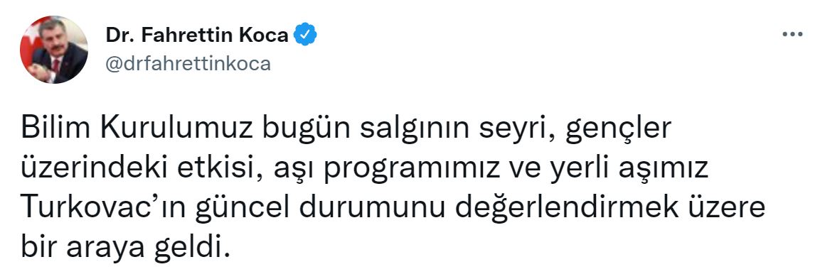 Bakan Koca: Unutmayalım ki, şu an aktif vakalarımızın yaklaşık yüzde 40'ı 23 yaş altı vatandaşlarımızdan oluşmaktadır