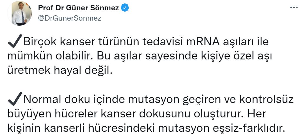 Prof. Dr. Güner Sönmez: mRNA aşılarının Covid 19’daki başarısı modern tıpta bir devrimi müjdeliyor olabilir