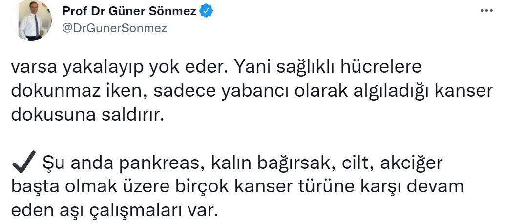 Prof. Dr. Güner Sönmez: mRNA aşılarının Covid 19’daki başarısı modern tıpta bir devrimi müjdeliyor olabilir