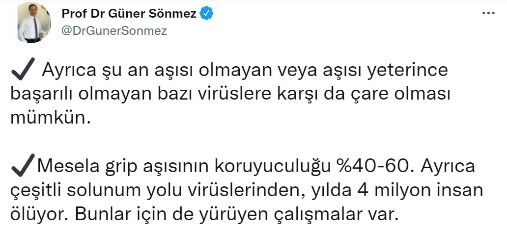Prof. Dr. Güner Sönmez: mRNA aşılarının Covid 19’daki başarısı modern tıpta bir devrimi müjdeliyor olabilir