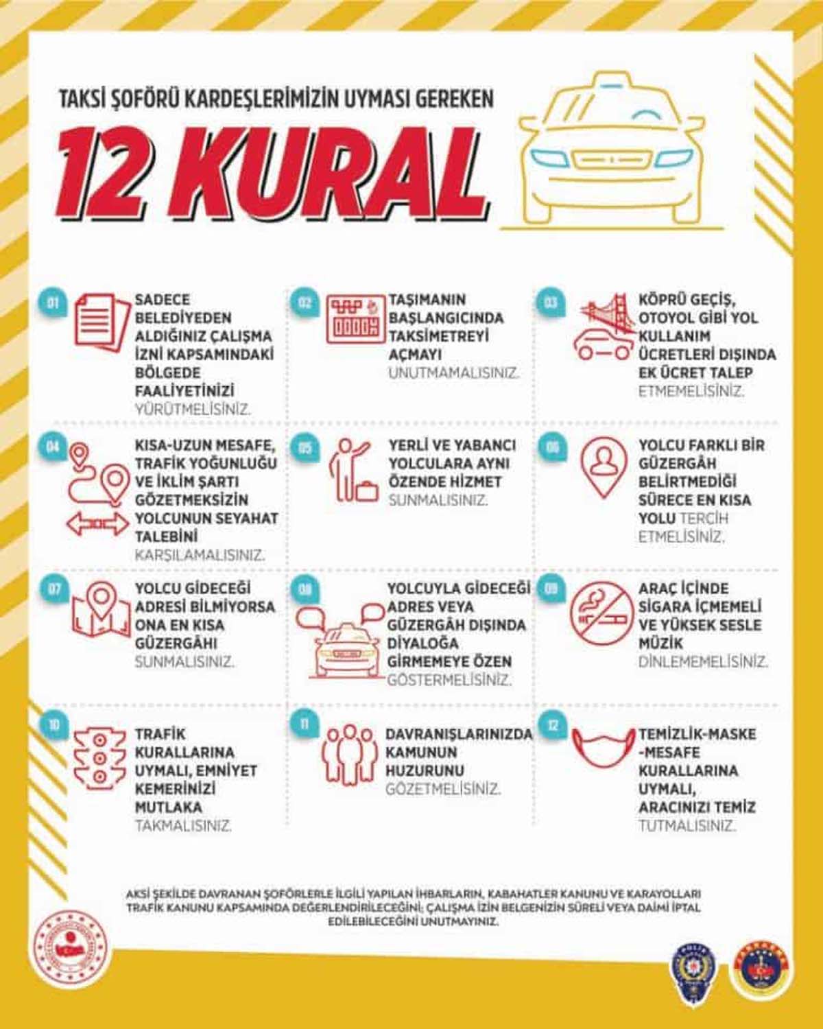 İçişleri'nden taksicilere 12 kural uygulaması! Tek tek illere gönderildi!