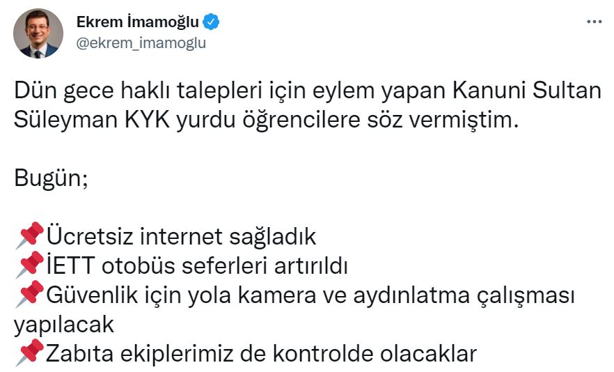 KYK yurdundaki öğrencilerin protestosu sonuç verdi İBB Başkanı Ekrem İmamoğlu interneti ücretsiz yaptı