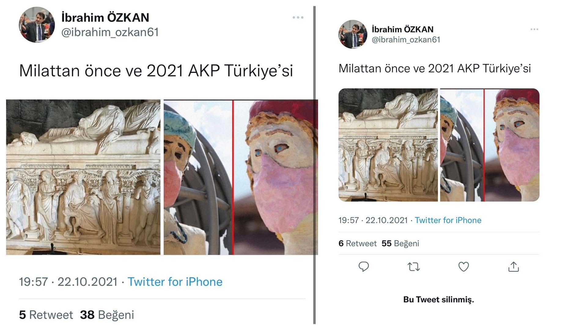 AK Parti'yi eleştirmek isteyen İYİ Partili İbrahim Özkan baltayı taşa vurdu! Heykelleri CHP'li belediyenin yaptığını fark etti, paylaşımı sildi 