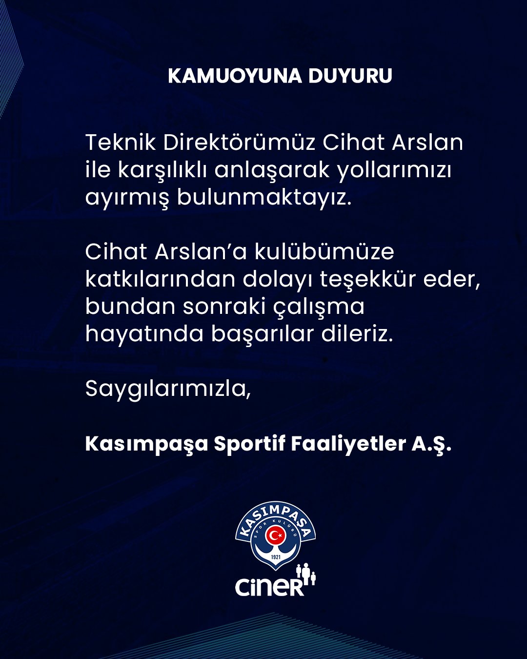 Kasımpaşa, Teknikdirektör Cahit Arslan ile yollarını ayırdı!
