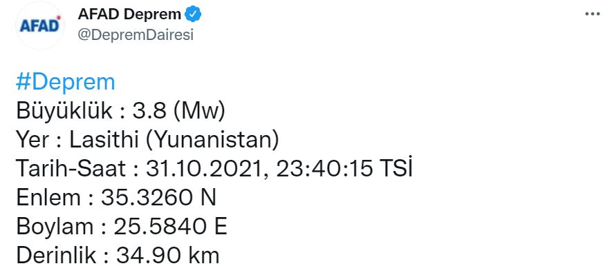 Son dakika | Yunanistan'ın Lassithi ilinde 3.8 şiddetinde deprem!