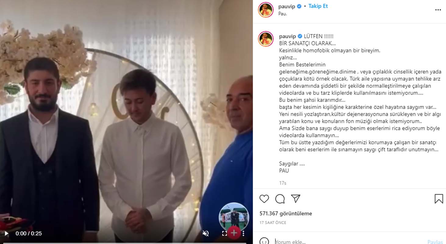 Homofobik değilim diyerek paylaştı! PAU olarak tanınan şarkıcı Ayhan Ulu eşcinsellere tepkisini sosyal medya hesabından dile getirdi!