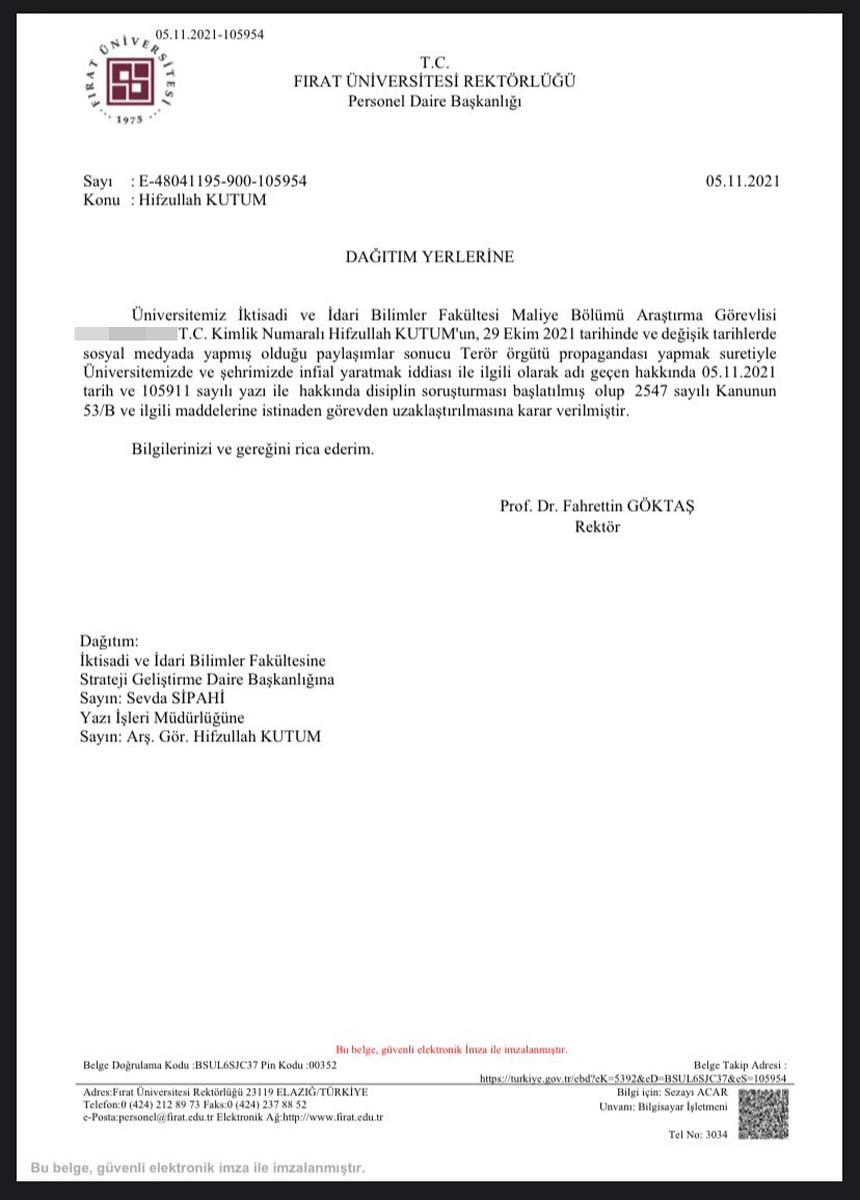 Biji Kurdistan paylaşımı yapmış uyarı cezası almıştı! Hifzullah Kutum görevinden uzaklaştırıldı 