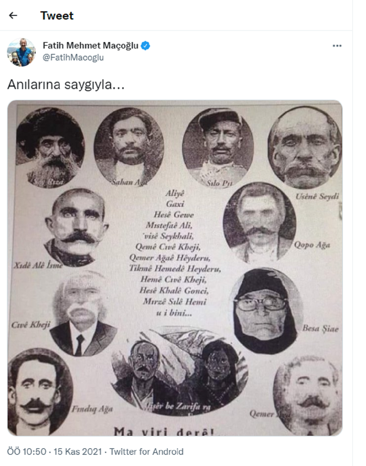 10 Kasım ve 29 Ekim'de paylaşım yapmamıştı! Tunceli Belediye Başkanı Mehmet Fatih Maçoğlu, Seyit Rıza'yı andı! Sosyal medyada linç edildi