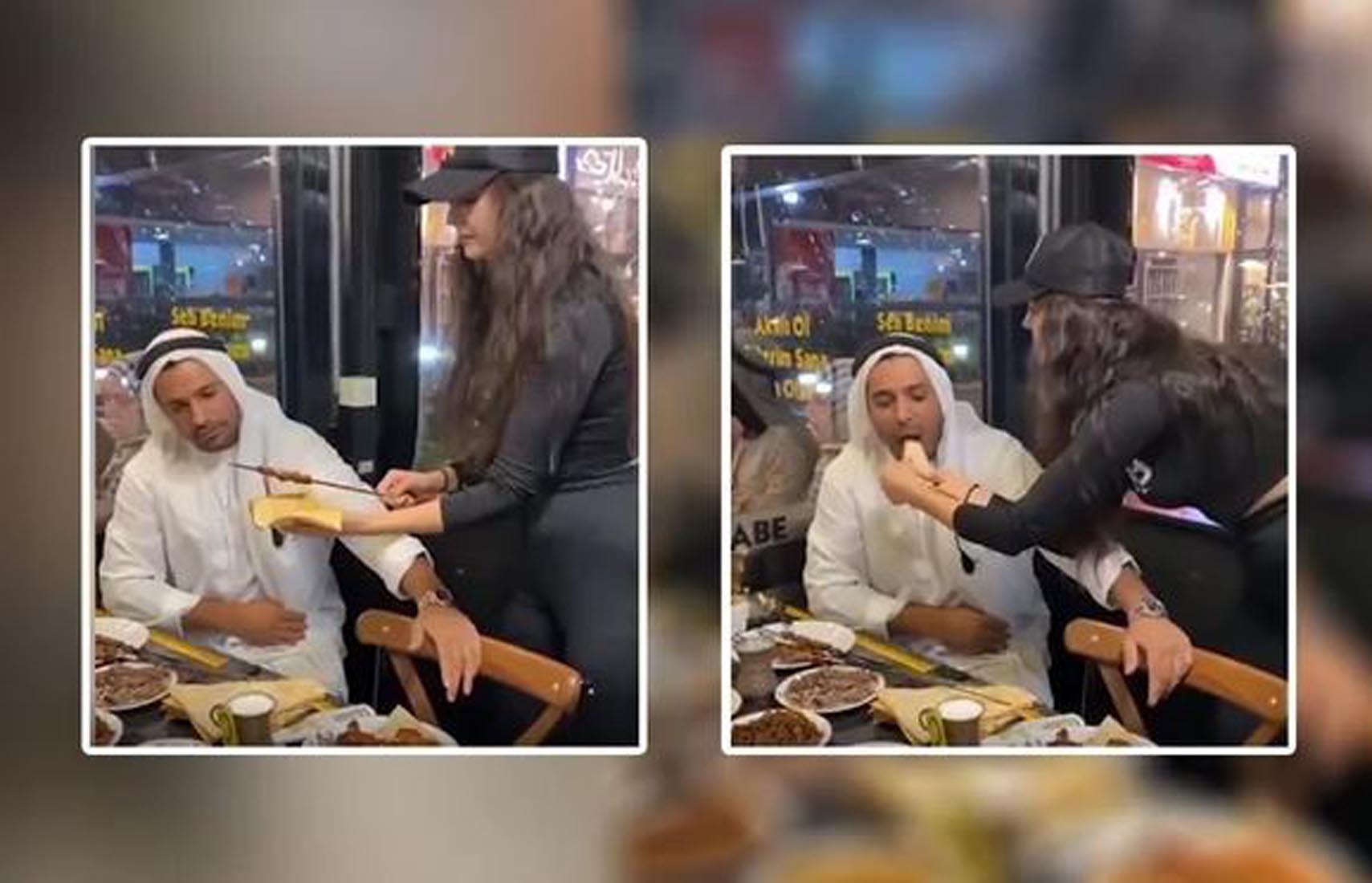  Kadın garson, Arap bir erkeğe elleriyle yemek yedirmişti! İşletme sahibi O görüntüler hakkında konuştu!
