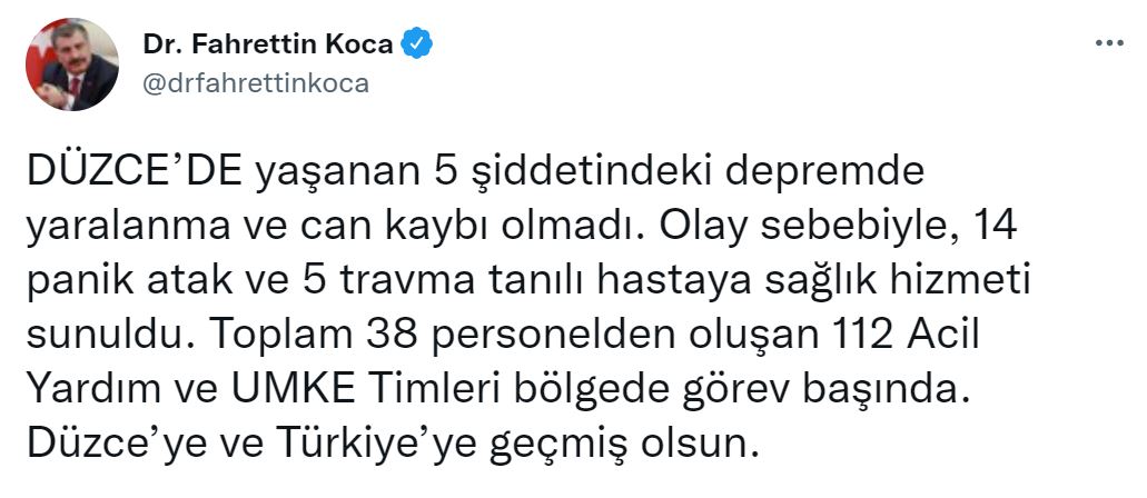 Son dakika | Can kaybı var mı? Bakan Koca'dan 'Düzce depremi' açıklaması