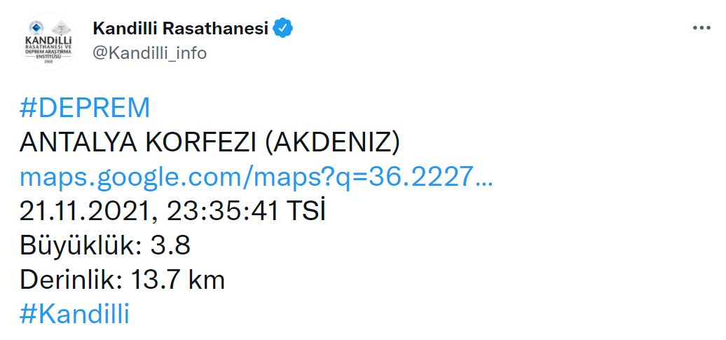 AFAD duyurdu! Akdeniz'de 4.0 şiddetinde deprem